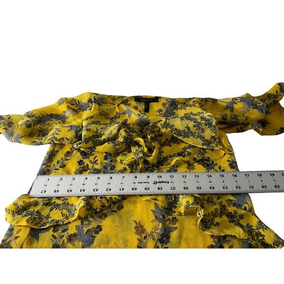 BCBGMAXAZRIA XXS Yellow Dress Floral V-Neck Ruffle Tiered Hemline Polyester - Picture 5 of 12